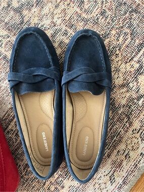 Lands’ End‎ Blue Suede Loafers car shoes flats slipons
